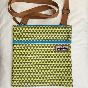 KAVU Geometric Yellow and Blue Messenger Bag Medium NWOT